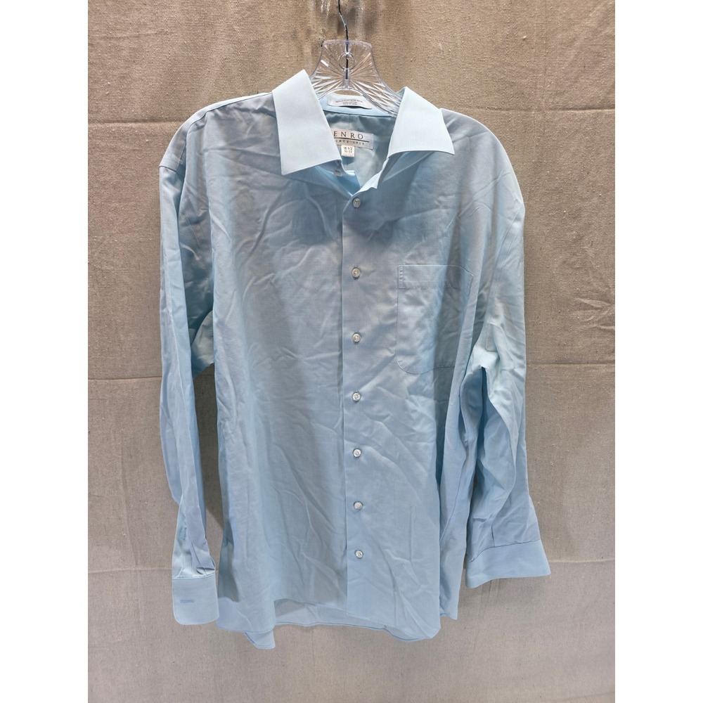 Enro Mens Non-Iron Dress Shirt Light Blue Striped 100% Cotton 16.5 32-33 1999